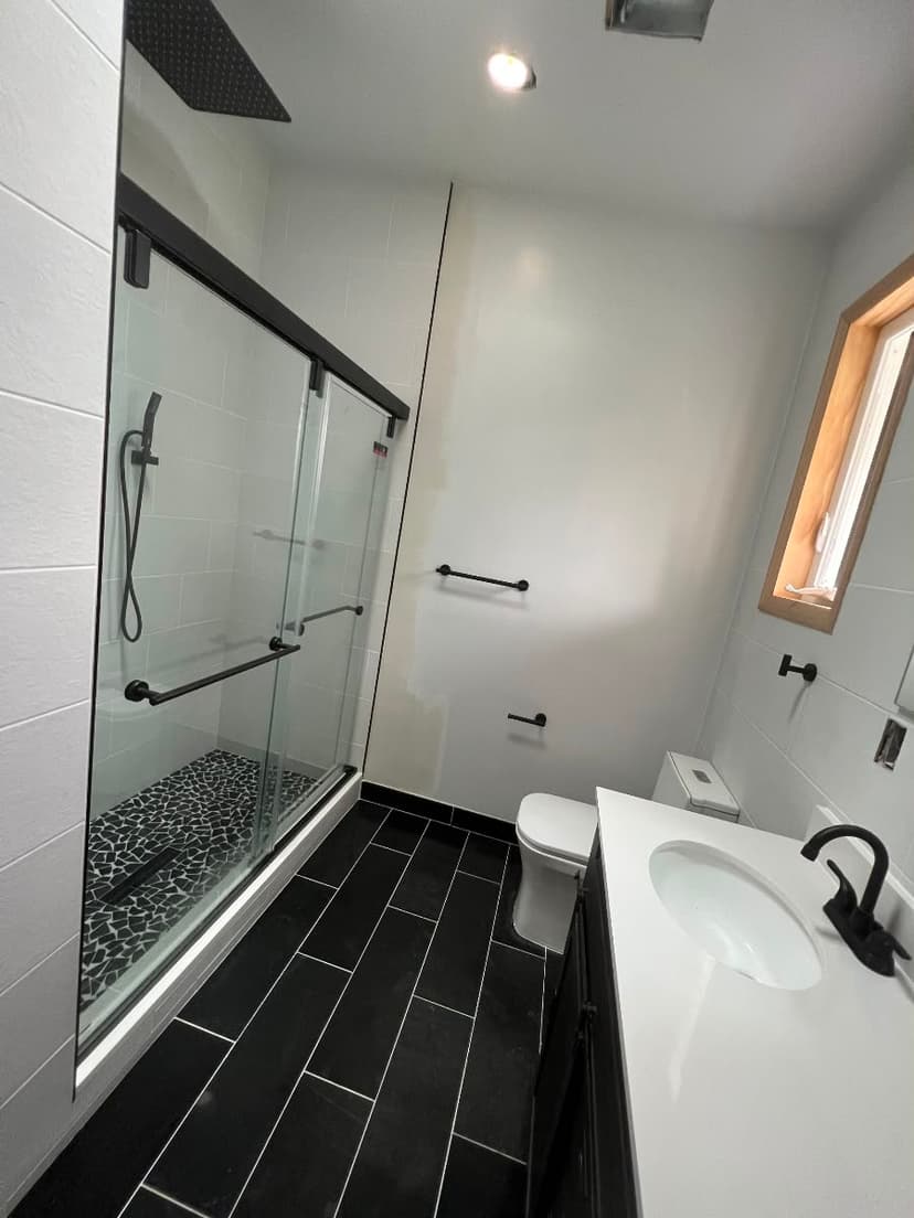 Bathroom remodel with tile tub surround