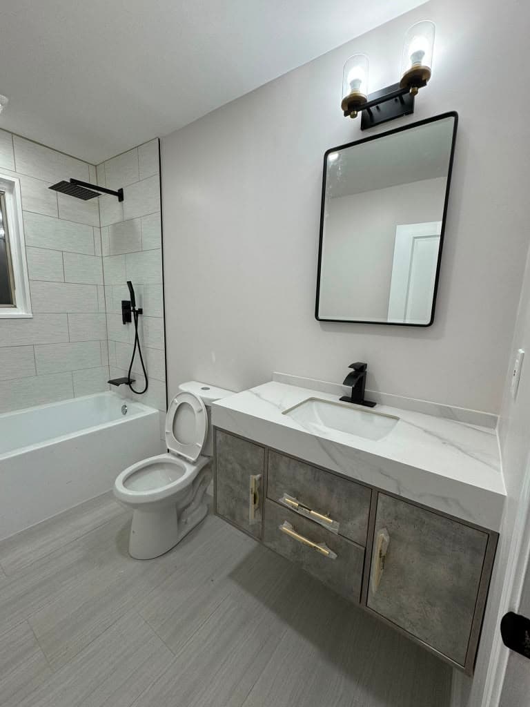 Finished bathroom vanity and tile
